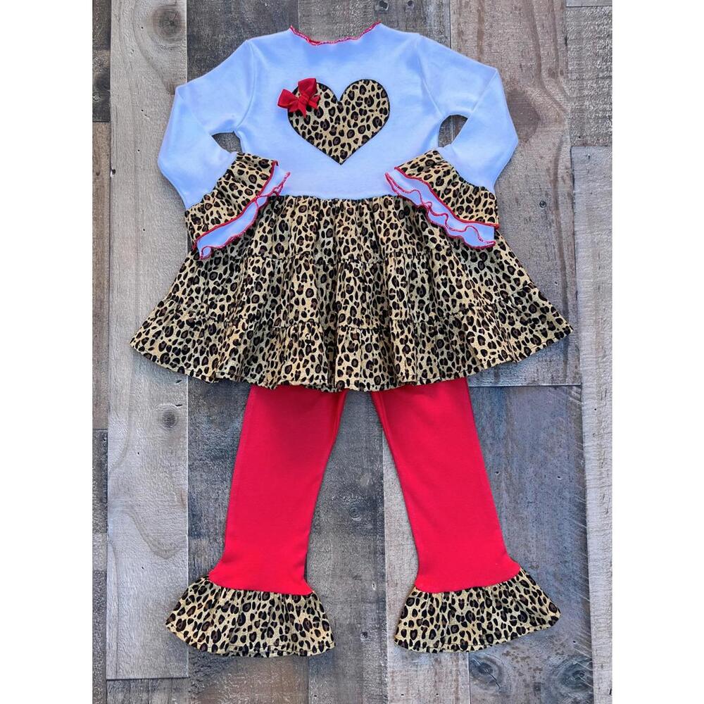 Leopard Print Valentines Day Twirl Top & Leggings Outfit